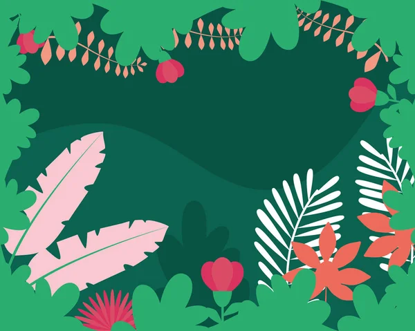 ストーリー、熱帯の葉のフレーム、カラフルなデザインの背景 — ストックベクタ