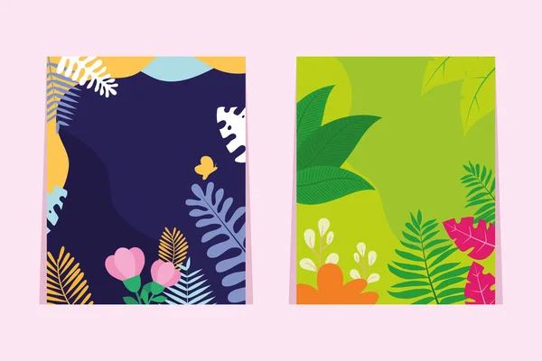 Milieux colorés pour les histoires avec des feuilles tropicales design — Image vectorielle