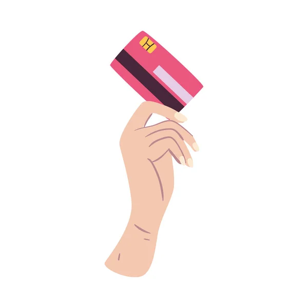 Mão segurando design vetorial cartão de crédito vermelho — Vetor de Stock