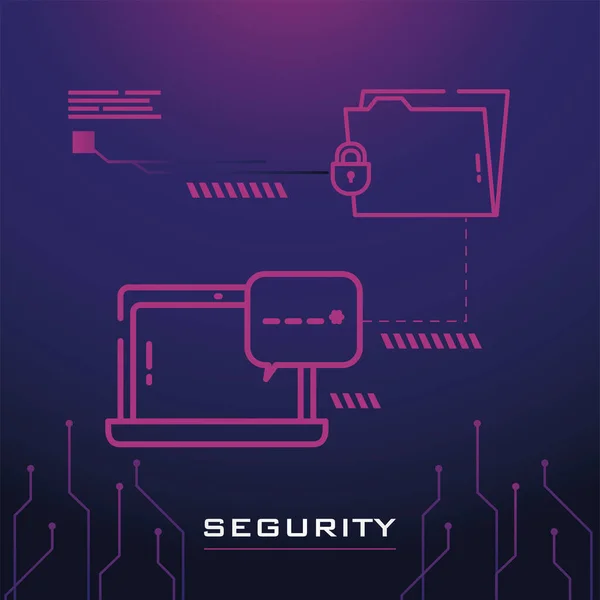 Projeto de laptop e filevector de segurança cibernética —  Vetores de Stock