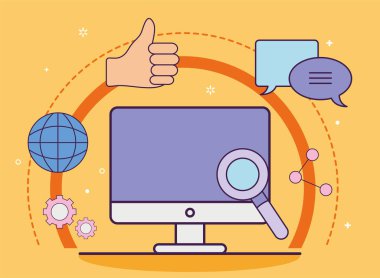 Lupe simgeleri vektör tasarımlı dijital pazarlama bilgisayarı