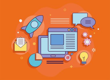 Web sitesi ve simge vektör tasarımlı dijital pazarlama tableti