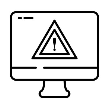 Ekranda uyarı işareti olan bilgisayar, yarı satır biçimi