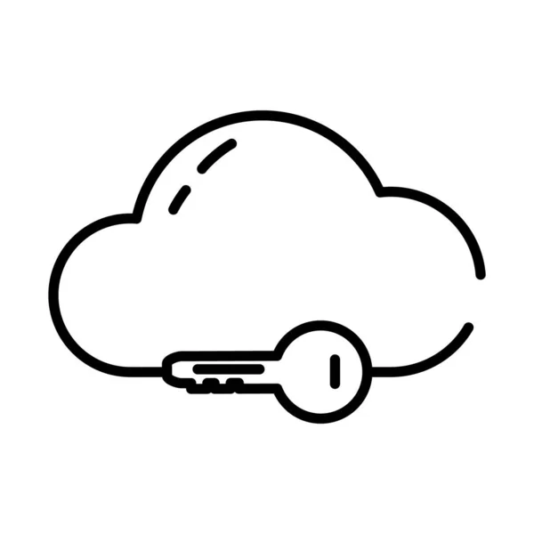 Armazenamento em nuvem com ícone de chave, estilo de meia linha — Vetor de Stock