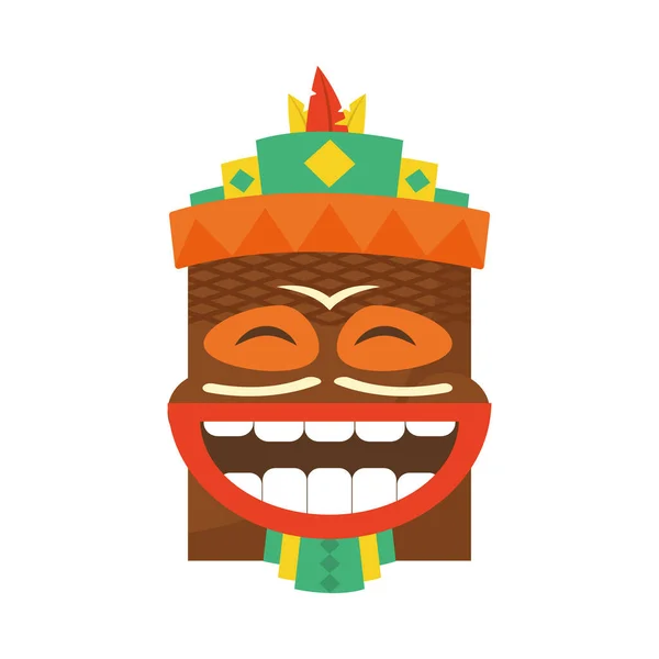 Hawaiano tiki maschera ridere, disegno colorato — Vettoriale Stock