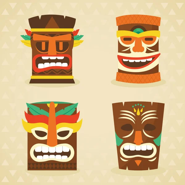 Set di icone maschera tiki, design colorato — Vettoriale Stock
