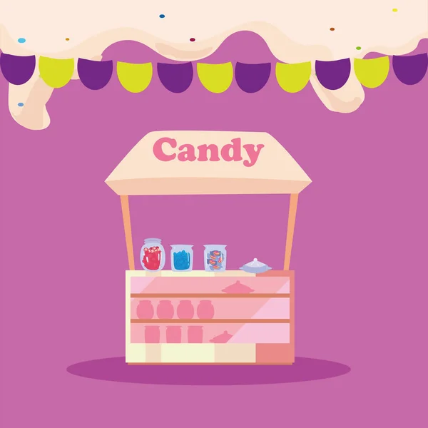 Candy market with banner pennant vector design — Stock Vector