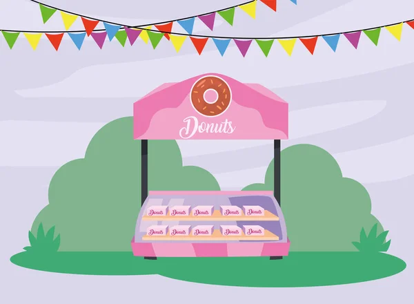 Donuts-Markt mit Wimpel-Vektor-Design — Stockvektor