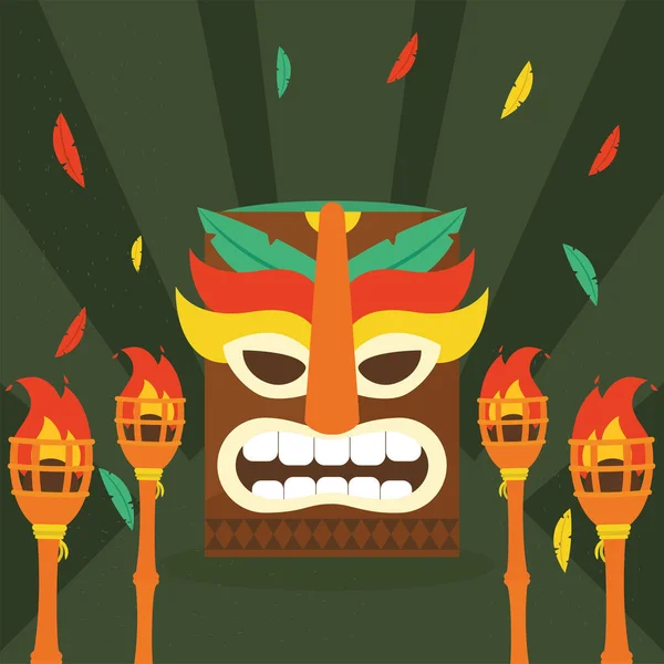 Hawaiian tiki cartoon met fakkels vector ontwerp — Stockvector