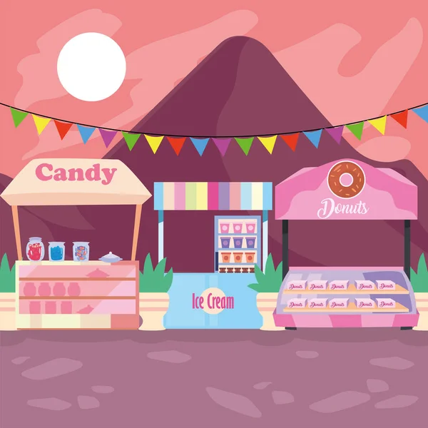 Süßigkeiten Eis und Donuts Märkte Vektor-Design — Stockvektor