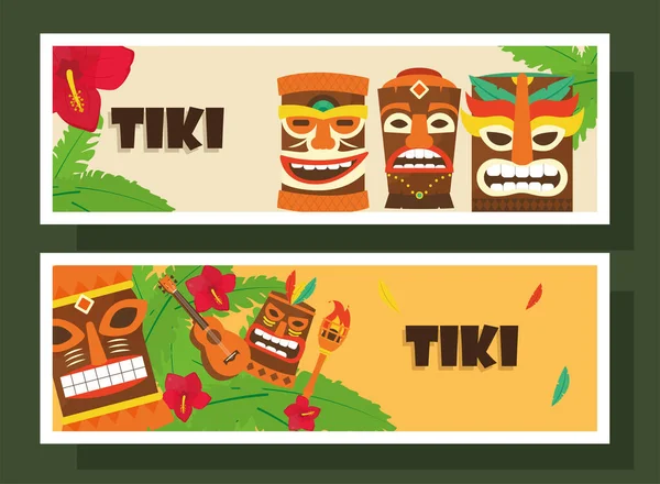 Hawaï tiki dessins animés étiquettes conception vectorielle — Image vectorielle