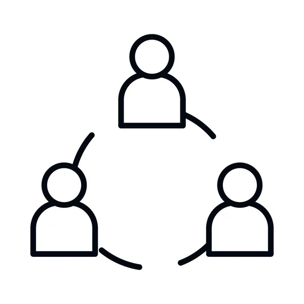 Las conexiones de flecha vinculan a las personas en un círculo de amistad de redes sociales, estilo de línea — Vector de stock