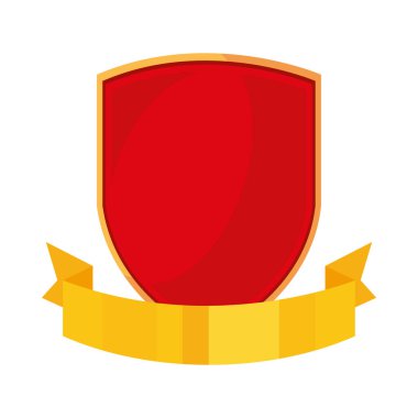 Altın kurdeleli kırmızı ortaçağ kalkanı, renkli tasarım.