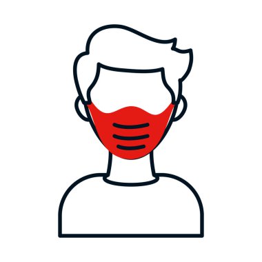 Tıbbi maske simgesi olan avatar adam, renkli tasarım