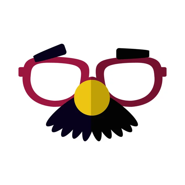 Máscara de disfraz con bigote y gafas, diseño colorido — Vector de stock