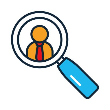 İş adamı simgesi, çizgi ve dolgu stili olan büyüteç