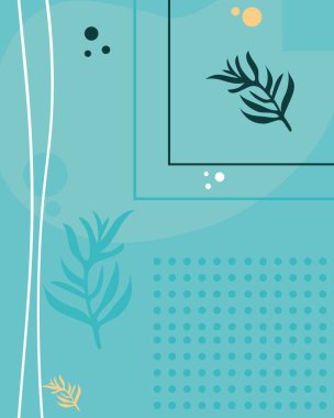 tropikal yapraklı mavi arkaplan ve asblot şekilli, renkli tasarım