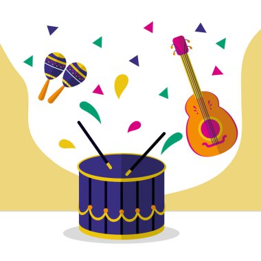 karnaval konsepti, davul, gitar ve marakas