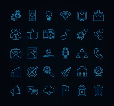 Sosyal medya simgeleri koleksiyonu, satır biçimi