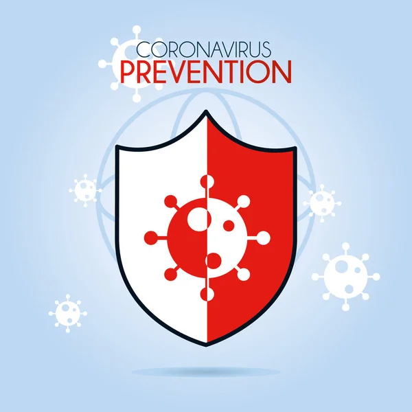 Koncepcja zapobiegania koronawirusom, tarcza z ikoną koronawirusa, kolorowy design — Wektor stockowy