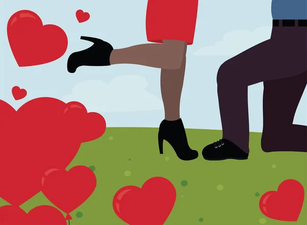 Feliz Dia dos Namorados casal pernas com corações balões design vetorial —  Vetores de Stock