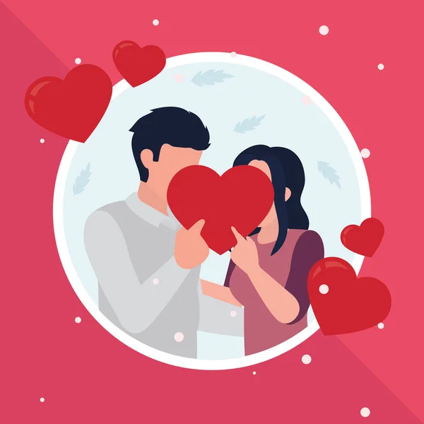 Feliz dia dos namorados casal segurando projeto de vetor de coração — Vetor de Stock