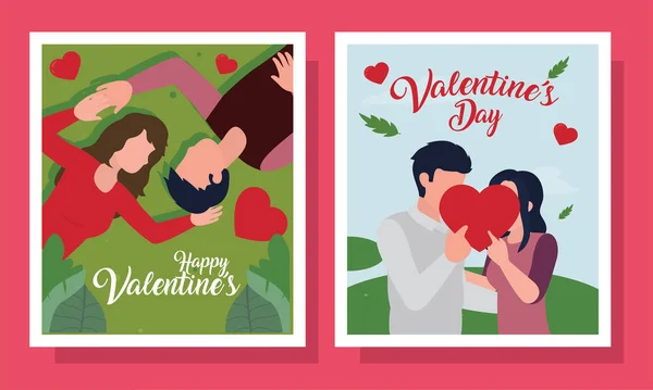 Feliz día de San Valentín pareja en tarjetas colección vector de diseño — Archivo Imágenes Vectoriales