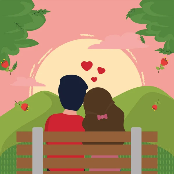 Happy valentine hari pasangan pada desain vektor bangku - Stok Vektor