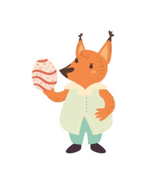 Yumurta vektör tasarımlı mutlu Paskalya tilkisi karikatürü