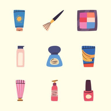 Makyaj ve kozmetik simge kümesi vektör tasarımı