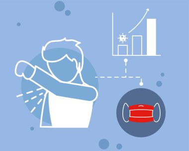 Coronavirus önleyici adam dirsek ve maske vektör tasarımına öksürüyor