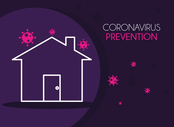 Coronavirus preventie en thuis blijven met huis vector ontwerp — Stockvector