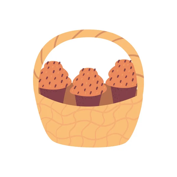 Cupcakes sucrés dans la conception vectorielle panier — Image vectorielle