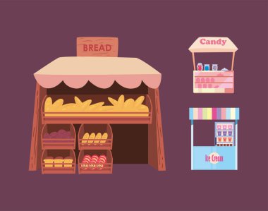 Ekmek şekeri ve dondurma pazarı vektör tasarımı