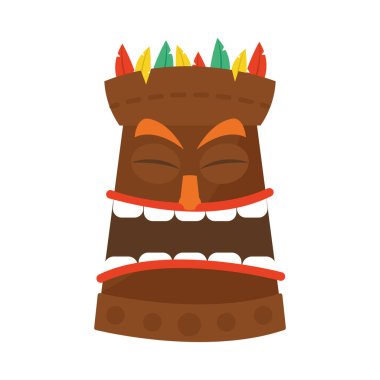 Komik Hawaii tiki maskesi simgesi, renkli tasarım