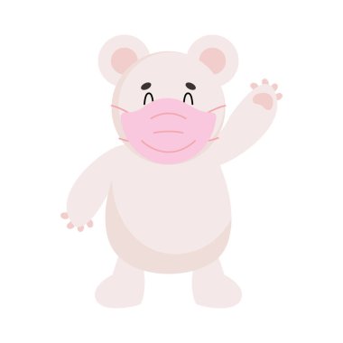 Yüzü maskeli sevimli beyaz ayı, renkli tasarım.