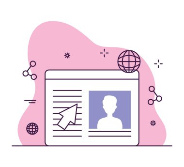 İnternet tarayıcısı ve imleç etrafında internet sembolleri, renkli tasarım