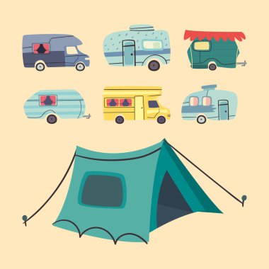 Çadır koleksiyonu vektör tasarımlı karavanlar