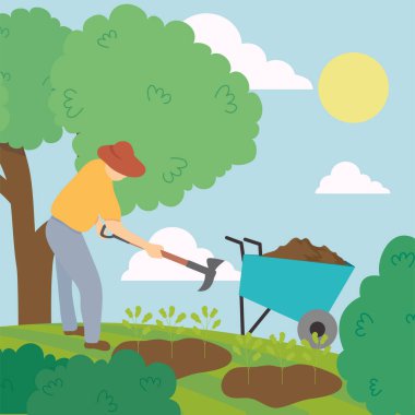 El arabası vektör tasarımlı çiftçi ekimi