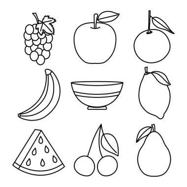 Kase ve sağlıklı meyve ikonu seti, çizgi tarzı