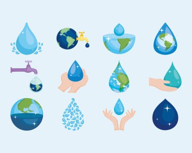 su günü simgesi seti, renkli tasarım