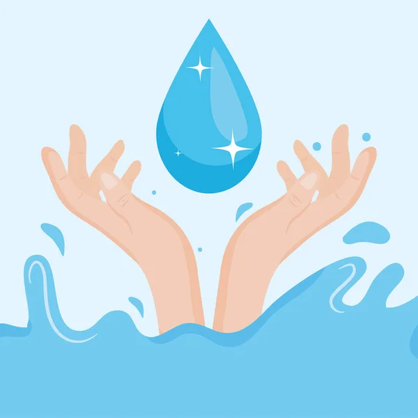 Eller ve su damlalarının renkli tasarımı — Stok Vektör