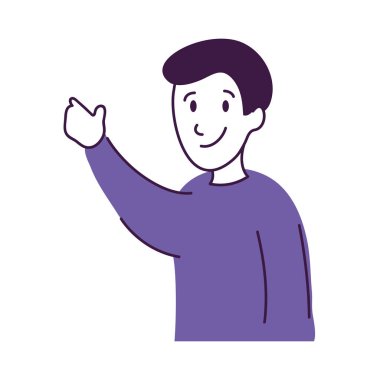 Çizgi filmci el sallıyor, renkli tasarım.