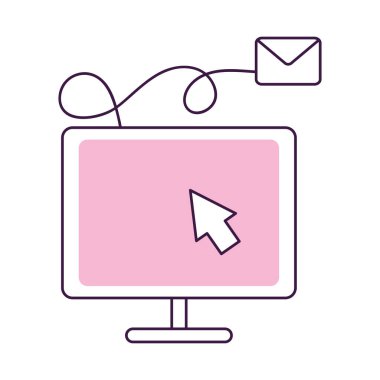 ok imleci ve zarfı olan bilgisayar, renkli tasarım