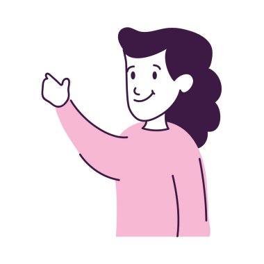 Çizgi film kadını el sallıyor, renkli tasarım.