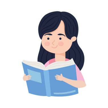 Kitap okuyan mutlu bir kadın, renkli tasarım.