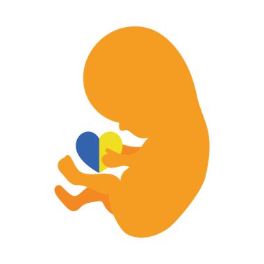 Down sendromu konsepti, bebek fetüsü kalp taşıyor, renkli tasarım.