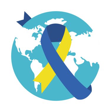 Dünya Down Sendromu Günü, Dünya Gezegeni kurdeleli, renkli tasarım.