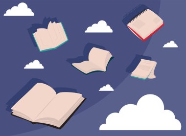 Mor arkaplan vektör tasarımı üzerine bulutlu kitap