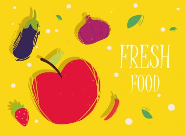 Taze yiyecek elma ve simge vektör tasarımı